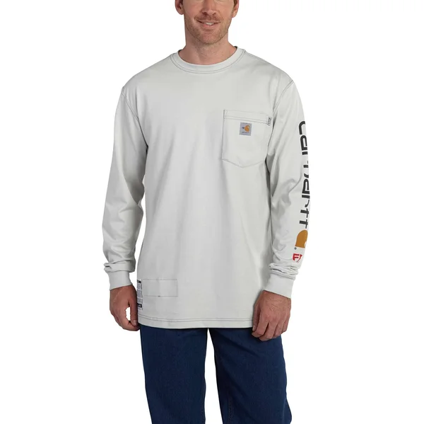 Carhartt Cotton Flame-Resistant Force Graphic Long-Sleeve T-Shirt, Light Gray, 3XL Regular