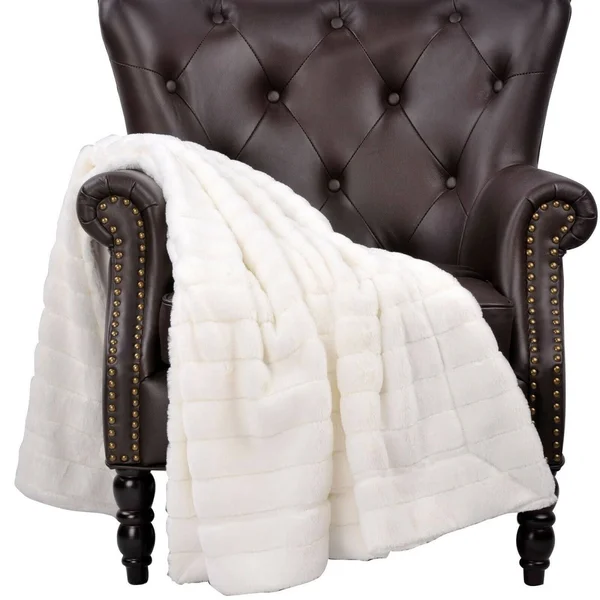 Ribbed 60 x 80 Super Soft Warm Cozy Couch Throw Blanket with Sherpa - Taupe