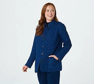 Joan Rivers Quilted Barn Jacket with Printed lining - Size X-Small, Navy