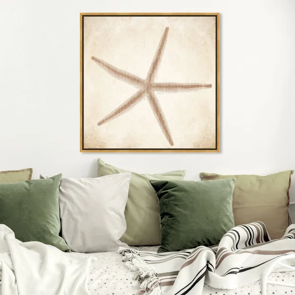 Oliver Gal 'Starfish Taupe' Nautical and Coastal Wall Art Framed Canvas Print Marine Life - Brown, Brown - 30 x 30 - Gold