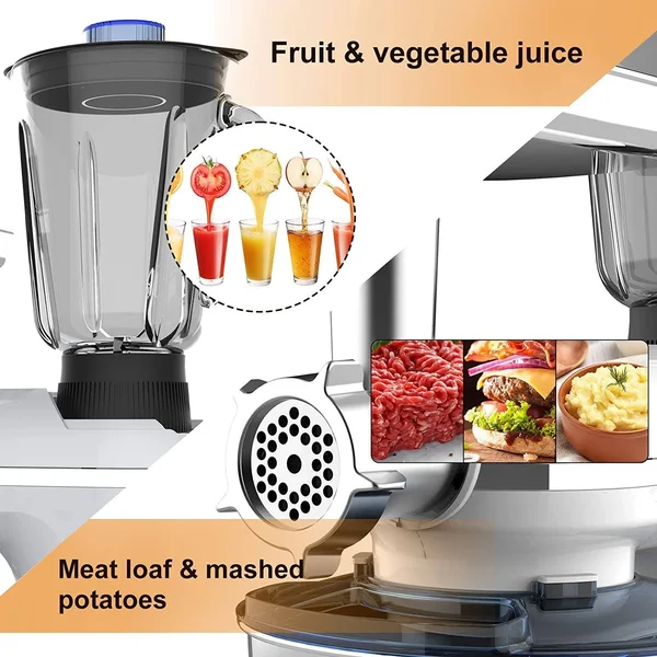 Nurxiovo 3 in 1 Stand Mixer - 850W Kitchen Food Mixer with 6 Speed and Pulse, Home Mixer Stand Up with 7qt Stainless Steel Bowl, Do