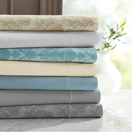 Hotel Style 600 Thread Count 100% Luxury Cotton Sheet Set, Full, Teal Paisley Printed, Green