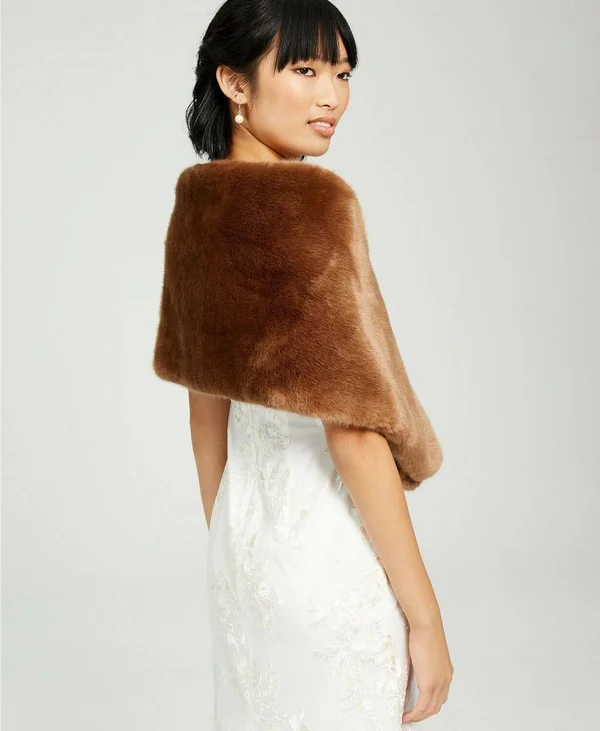 Adrianna Papell Faux-Fur Embellished Shawl - Mink