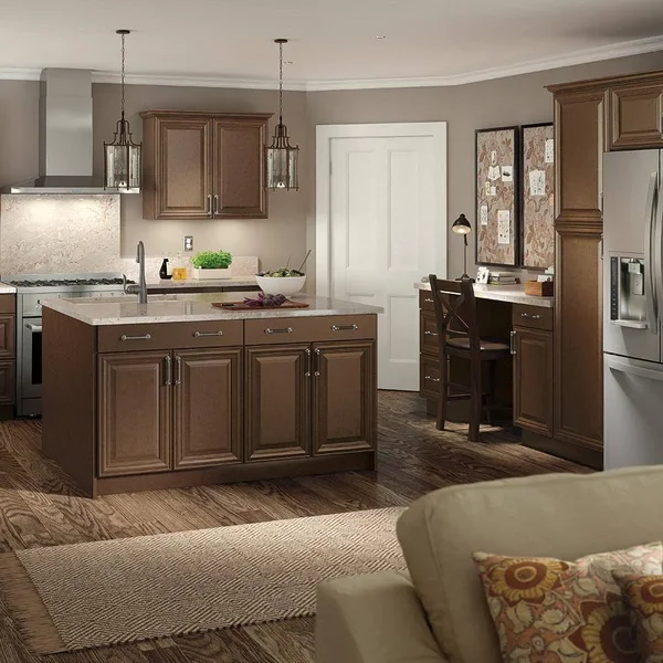 Hampton Bay Benton Assembled 21x34.5x24 in. Base Cabinet with Soft Close Full Extension Drawer in Butterscotch