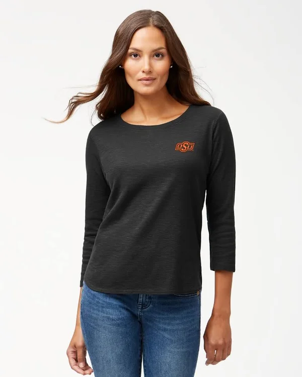 Tommy Bahama Women's Collegiate Ashby Rib 3/4-Sleeve T-Shirt - oklahoma_state - Size M