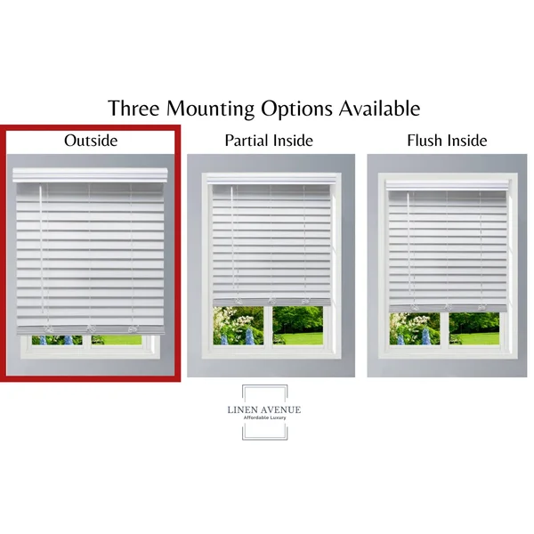 Linen Avenue Custom Cordless Faux Wood Blind White, 60 W x 60 H Outside Mount