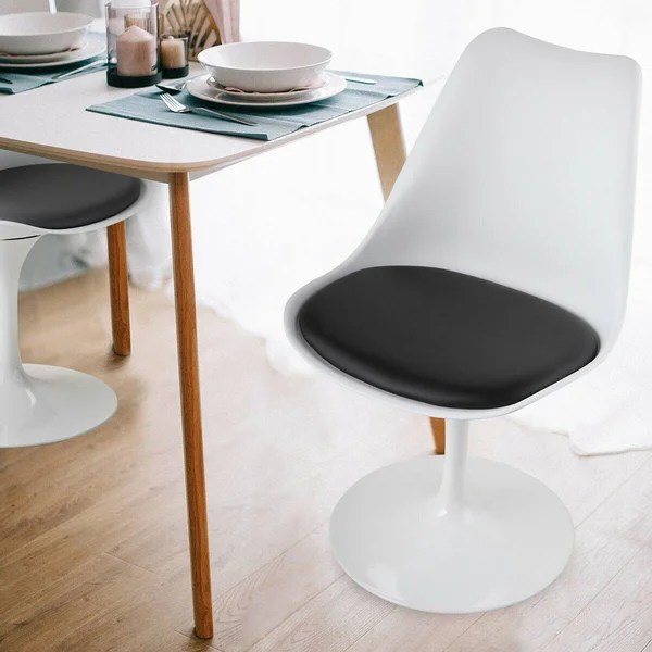 Zipcode Design Swivel Tulip Side Chair for Kitchen and Dining Room Bar with Cushioned Seat and Curved Backrest - White and Black