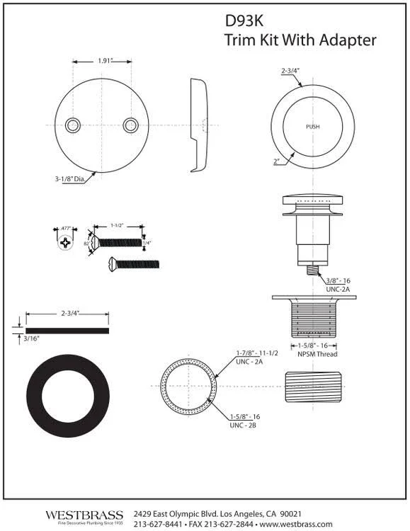 Westbrass D93K-12 Tip-Toe Universal Trim Set with 2 Hole Faceplate, Oil Rubbed Bronze