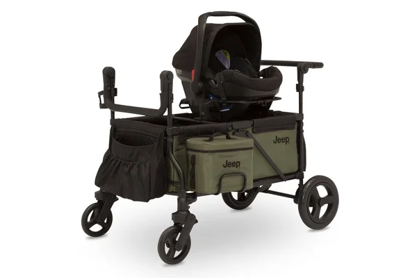 Jeep Deluxe Wrangler Wagon Stroller with Cooler Bag and Parent Organizer Black with Olive Green (2182)