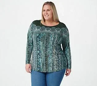 Belle by Kim Gravel Boho Printed Blouse, Size X-Large, Olive