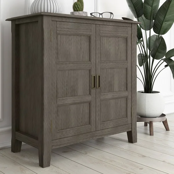 Wyndenhall Portland Solid Wood 30 inch Wide Traditional Low Storage Cabinet - 30x22W x 14x22D x 31x22H - Farmhouse Grey 80914394