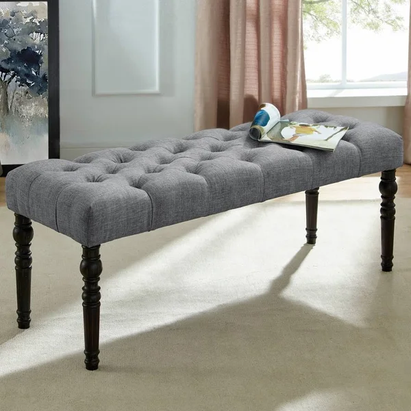 Roundhill Furniture Leviton Fabric Tufted Dining Bench Blue