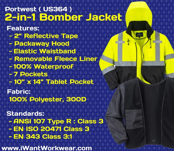 Portwest US364 Hi-Vis Premium Bomber Jacket Medium Yellow/Black