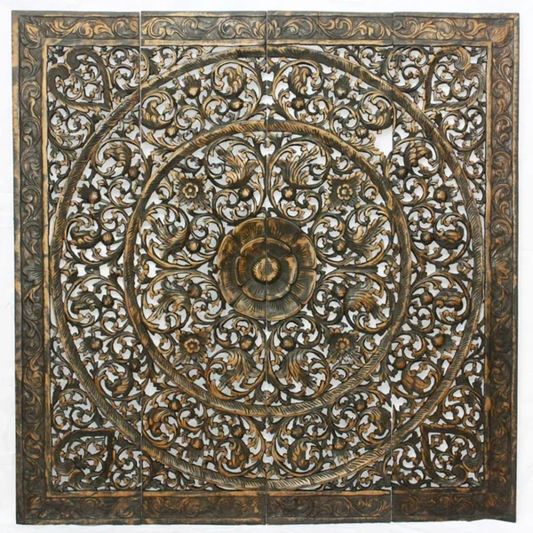 Haussmann Teak Lotus Panel 48 in x 48 in H-1 Black Stain Wax