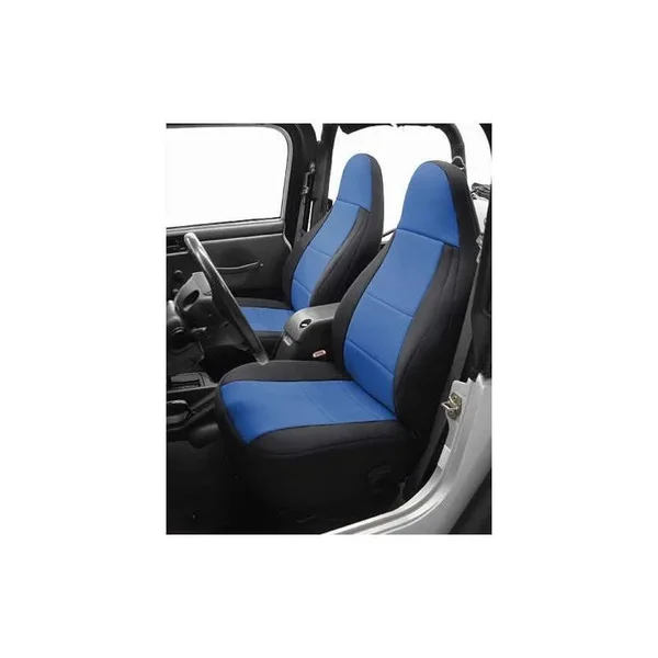 Coverking Jeep Neoprene Seat Covers in Black/Blue, Front with Embroidered Jeep Logo - SPC149L
