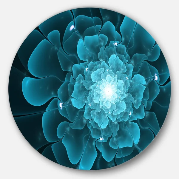 Designart 'Fractal Flower Clear Blue Digital Art' Floral Large Disc Metal Wall