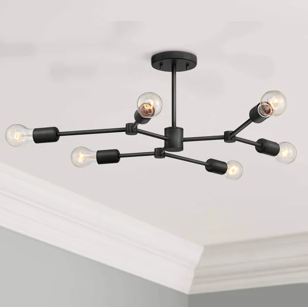 Marco 25x22 Wide Black 6-Light Branching Sputnik Ceiling Light