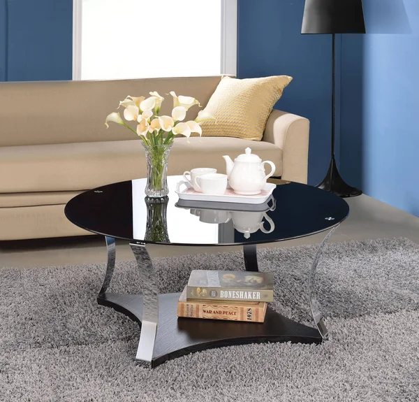 Acme Geiger Coffee Table Chrome & Black Glass