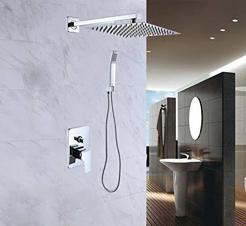 Buy-hive 10 inch/12 inch Shower Combo Set Wall Mounted Rainfall Top Shower Head System Handheld Mixer Tap - Size: 12 inch
