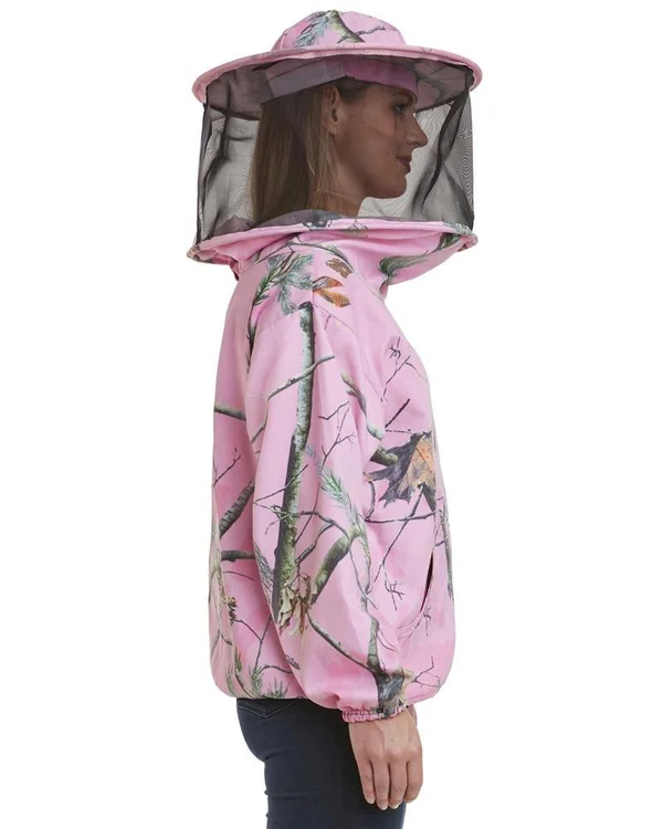 Natural Apiary USA Beekeeping Smock - Polycotton Jacket - Non-Flammable Round or Fencing Veil PinkForest - Round, XL