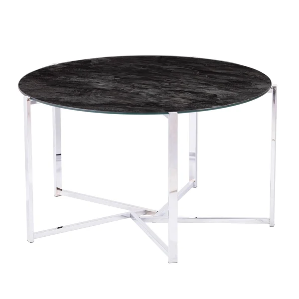 Silver Orchid Davana Round Cocktail Table w/ Faux Marble Glass Top