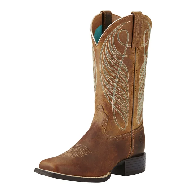 Ariat Women's Round Up Powder Brown Wide Square Toe Western Boots