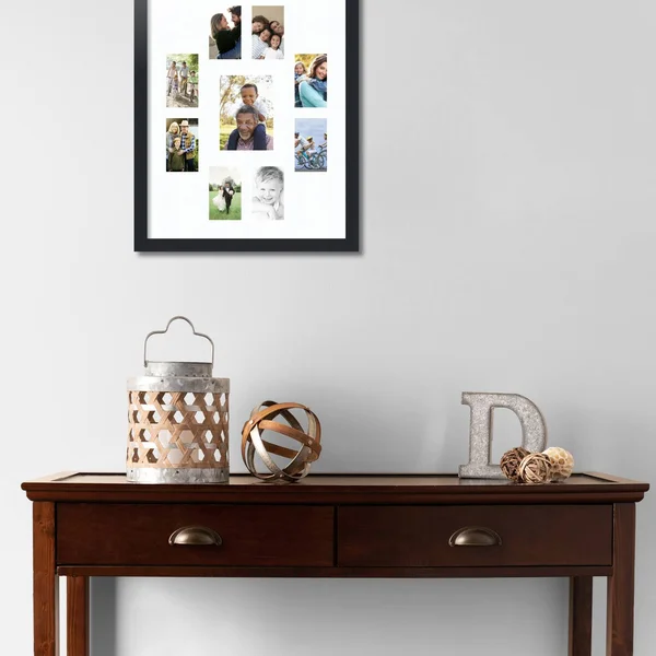 Collage Picture Frame - Satin Black Frame with 9 openings for 5x7 Photos with Super White Mat. D3926T407, ArtToFrames