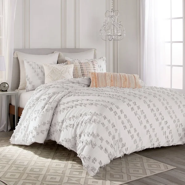 Peri Home Space Dyed Fringe Comforter Set - Queen - Gray
