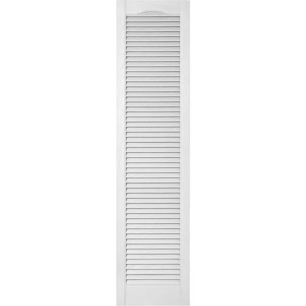 12 inchw x 29 inchh Lifetime Vinyl, Custom Cathedral Top All Louver, Open Louver Shutters, w/Shutter-Loks (Per Pair), Bright Whi
