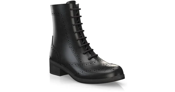 Women's Brogue Lace-Up Ankle Boots Large Size 4.5-13.5 Handmade with Black Leather - Laces, Zipper - Custom Design - Girotti