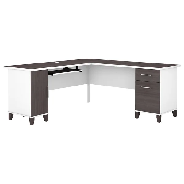 Bush Somerset 72x22 L-Shaped Desk in Storm Gray and White