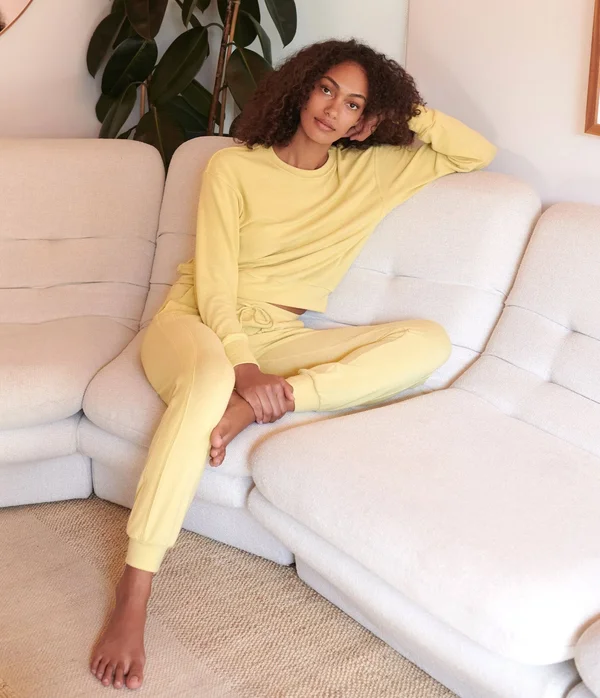 Michael Stars Women's Gigi Crew Neck Top Pullover in Yellow, Size Large