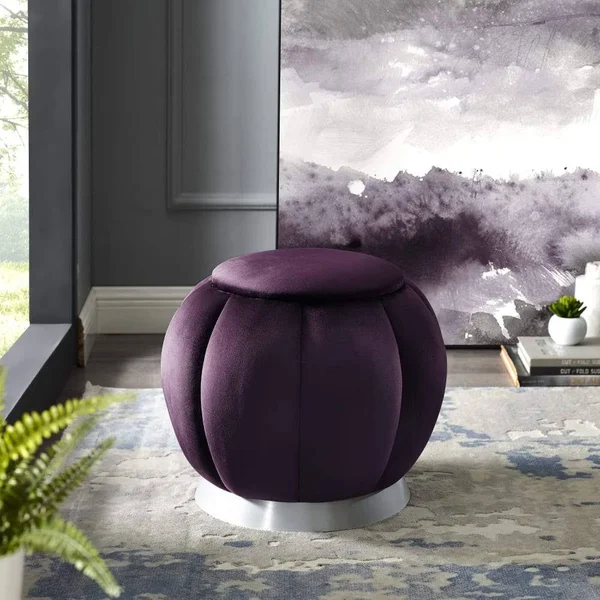 Ford Tufted Ottoman Nicole Miller Color: Navy, Leg Color: Gold