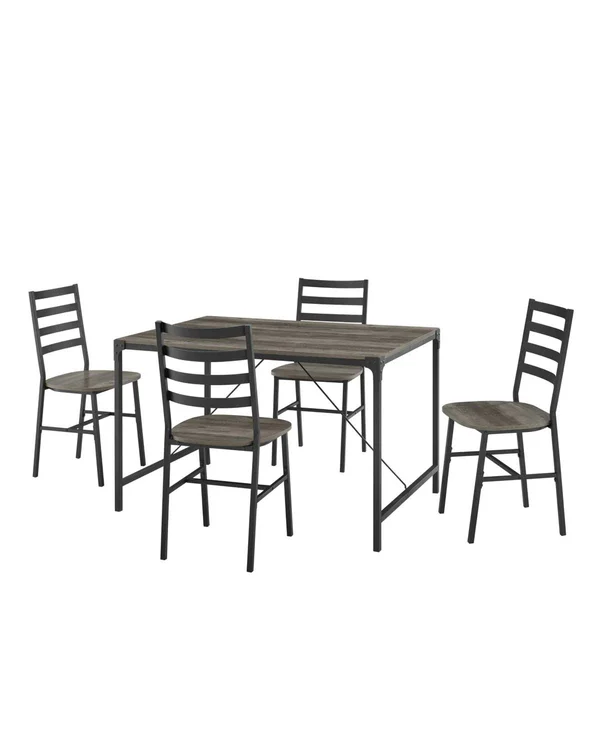 Walker Edison 5-Piece Rustic Angle Table with Slat Back Chairs - Gray