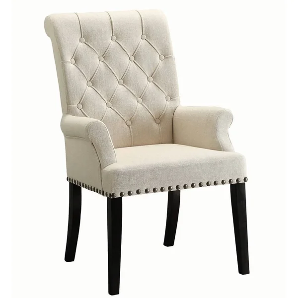 Decorative Rolled Button Tufted Arm Chair with Nailhead Trim - Single