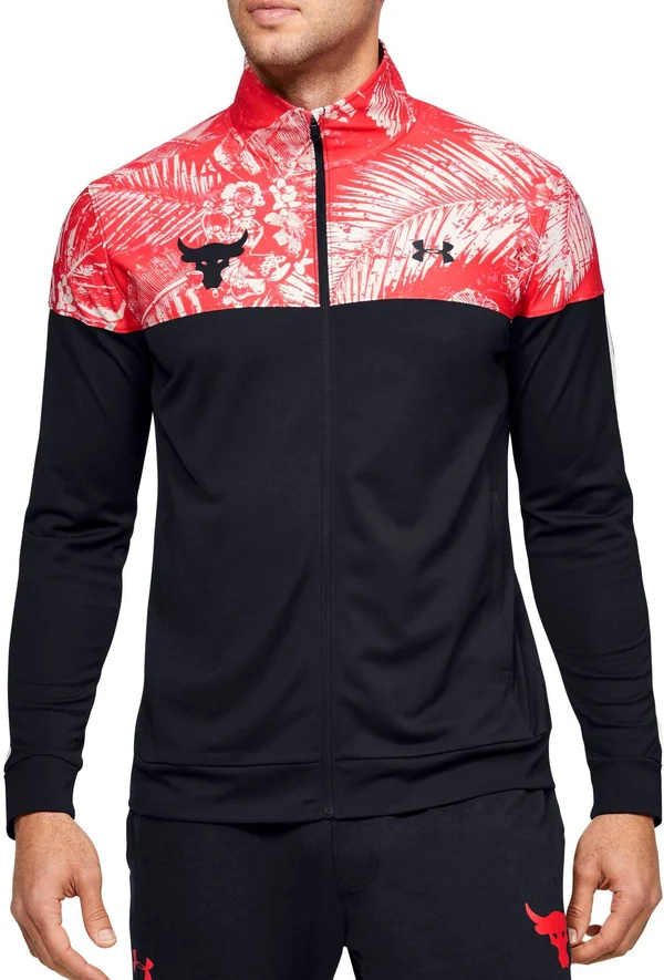 Under Armour Men's Project Rock Aloha Camo Track Jacket, Size: Large, Black/Versa Red