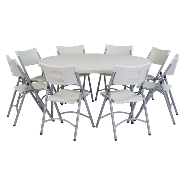 National Public Seating 5 ft. Round Heavy Duty Folding Table and 8 Heavy Duty Plastic Folding Chairs - BT60R/1-602/8
