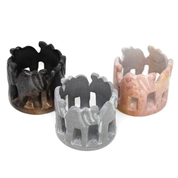 Circle of Elephants Soapstone Sculpture - Dark Stone