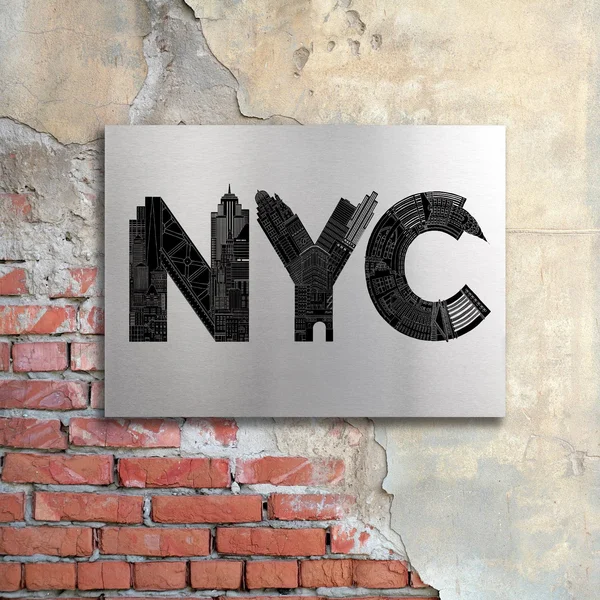 Trademark Fine Art 'NYC' Canvas Art by Robert Farkas, Floating, Brushed Aluminum, 16 inch x 22 inch, Size: Large