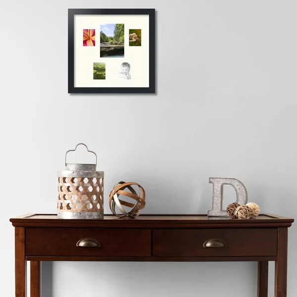 Collage Picture Frame - Satin Black Frame with 5 openings for 5x7 Photos with Ivory Chantilly Mat. D3926EN128, ArtToFrames