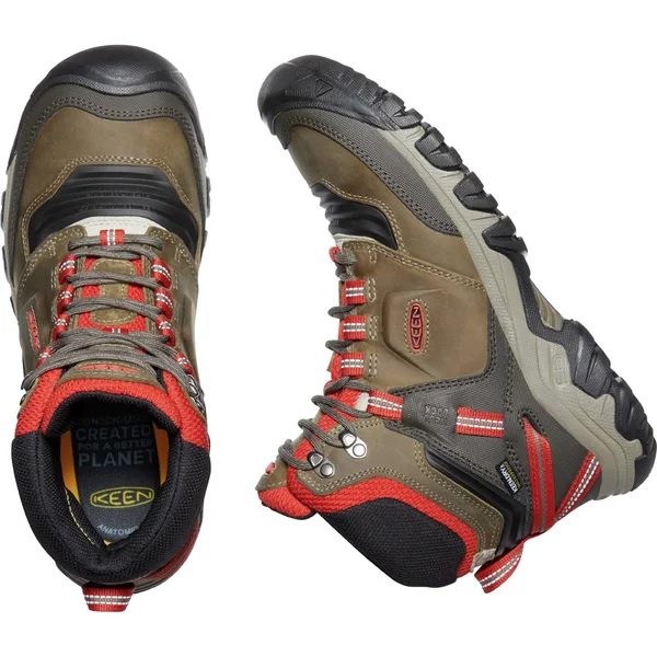 Keen Men's Ridge Flex Mid Waterproof Boot - 12 Wide - Dark Olive, Ketchup