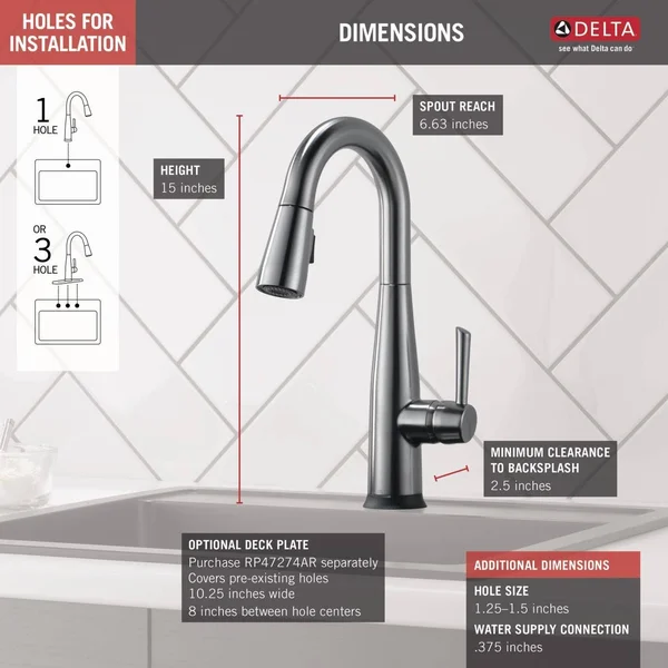 Delta 9913T-AR-DST Essa Single Handle Pull-Down Bar & Prep Faucet with Touch2O Technology - Arctic Stainless