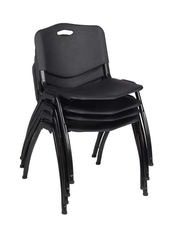 Regency TB48RNDMWBPBK47BK 48 in. Kee Round Breakroom Table - Mocha Walnut & Black & 4 M Stack Chairs - Black