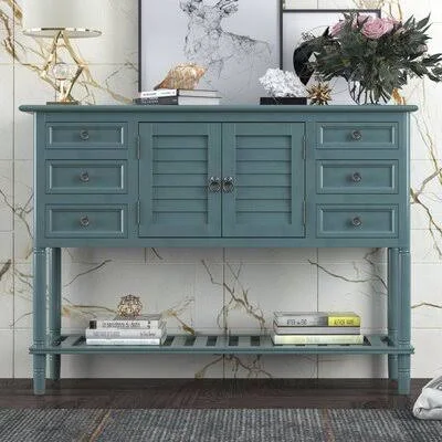 45'' Modern Console Table Sofa Table for Living Room with 6 Drawers, 1 Cabinets and 1 Shelf Longshore Tides Color: Green