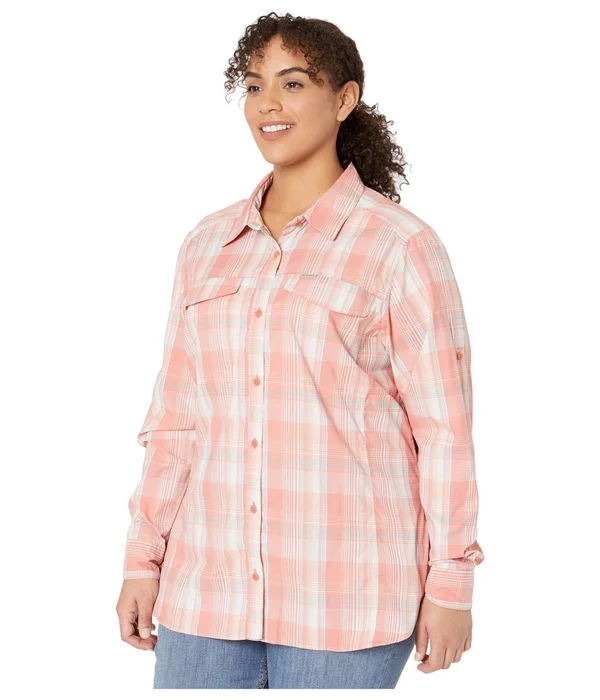 Columbia Plus Size Silver Ridge Lite Plaid Long Sleeve Dark Coral Medium Multi Plaid, 2x