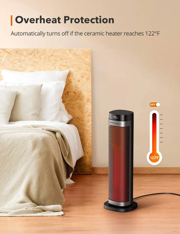 TaoTronics PTC Space Heater, 1500W Fast HEATING Ceramic, 24” High Tower Heater