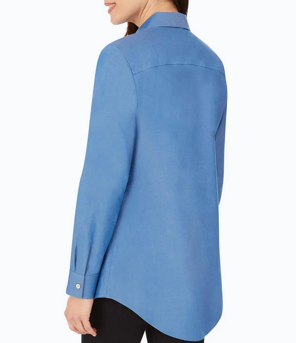 Foxcroft Cici Solid Non-Iron Pinpoint Oxford Long Sleeve Point Collar Button Front Tunic, Womens, 4, Blue Bliss