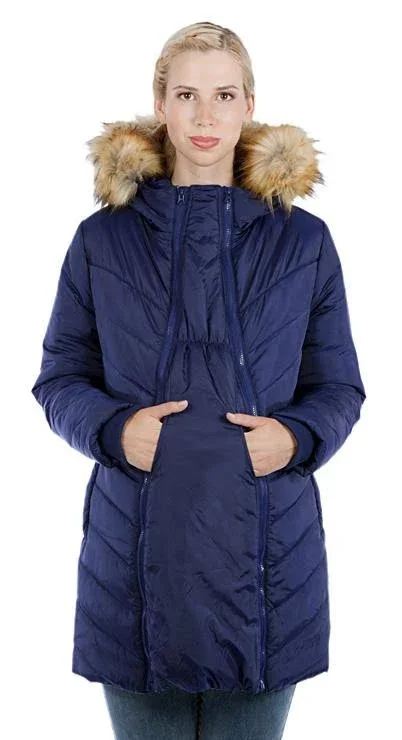 Women's Modern Eternity Faux Fur Trim Convertible Puffer 3-in-1 Maternity Jacket, Size Small - Green