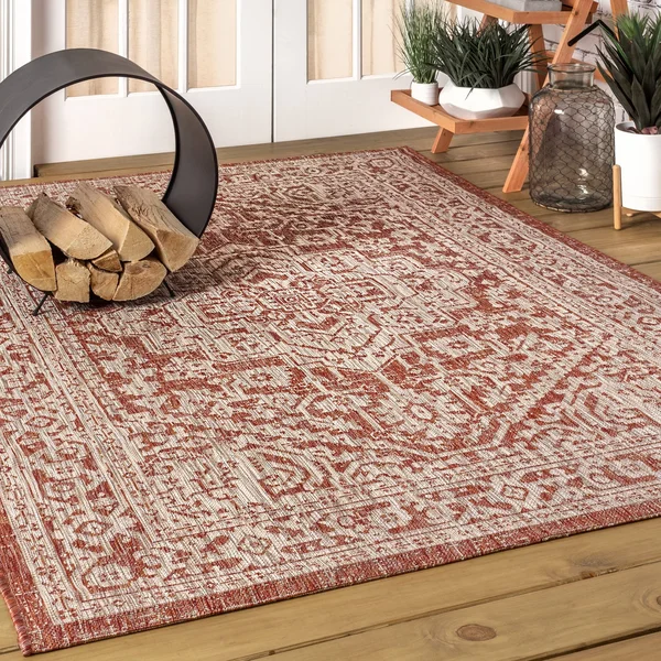 Jonathan Y Sinjuri Medallion Textured Weave Indoor/Outdoor Area Rug - 5& Square - Red/Taupe