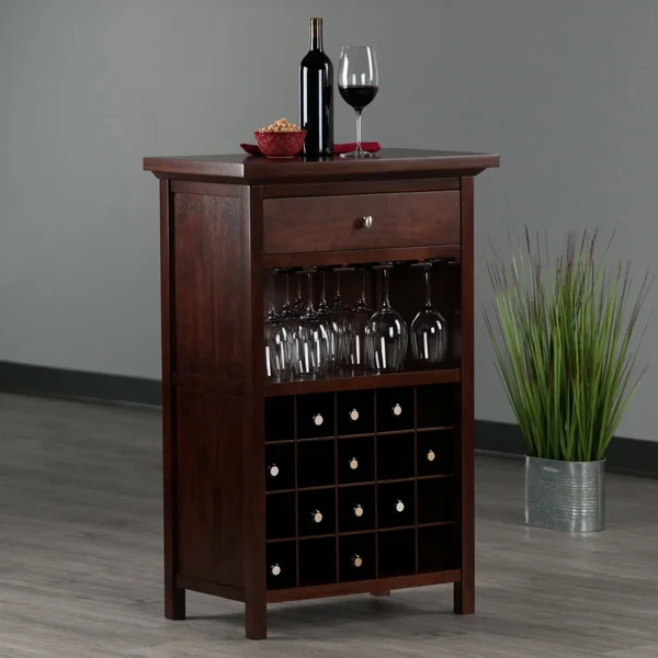 Winsome Vicenza 20-Bottle Wine Table with Glass Storage, Walnut